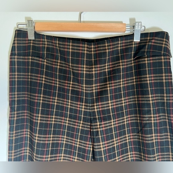 Vintage Y2K Max Studio black brown green plaid flared pants sz 12 academia - Picture 2 of 13